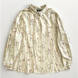 VTG Tapestry Striped Floral Cottagecore Shirt 3X Prairie Butter Yellow Grandma